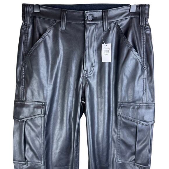 GAP NWT 2 Black Faux Leather Straight Leg Loose Fit High Rise Pants Pockets - Picture 3 of 10
